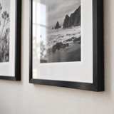 Minimal Stairway Trio (11x14) — Black · 3 Frames — close-up of moulding, mat and glass