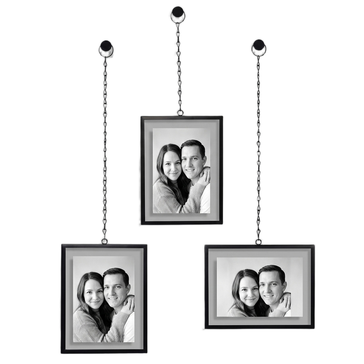 Americanflat 4x6 Floating Picture Frames with Chain | Set of 3 | Black