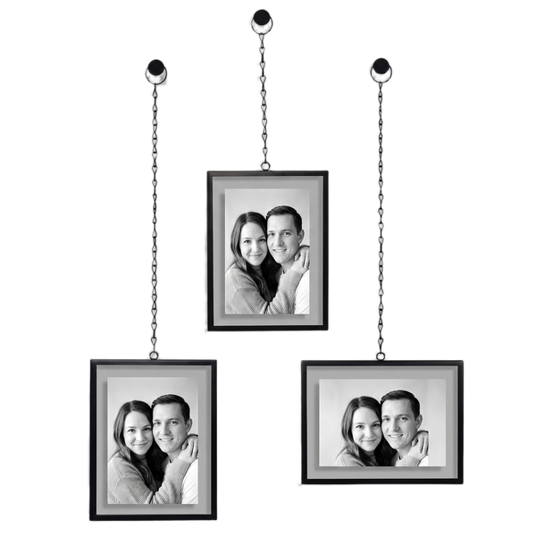 Americanflat 4x6 Floating Picture Frames with Chain | Set of 3 | Black
