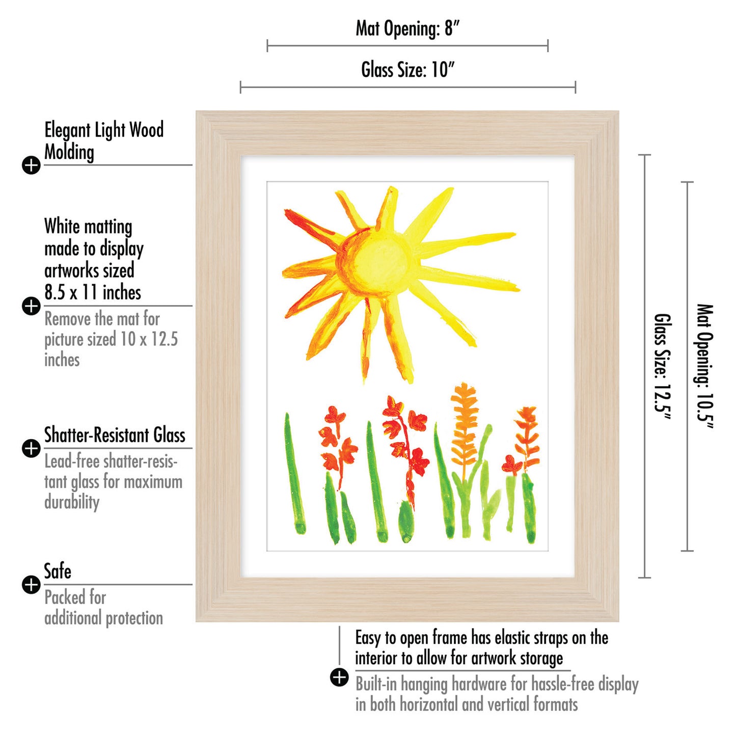 Kids Art Frame | 10x12.5 with mat | Holds up to 100 Artworks - Americanflat