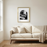 Geometric gold arched living room