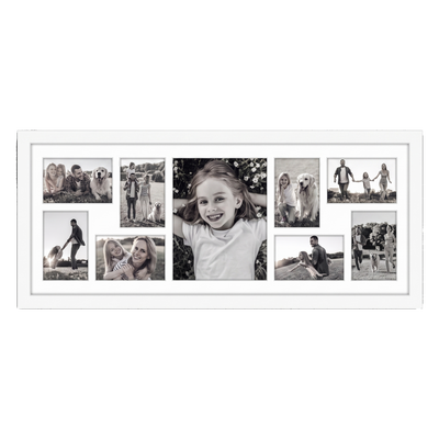 Signature Matted Engineered Wood Collage Frame — 12x30 / White / 9 Opening