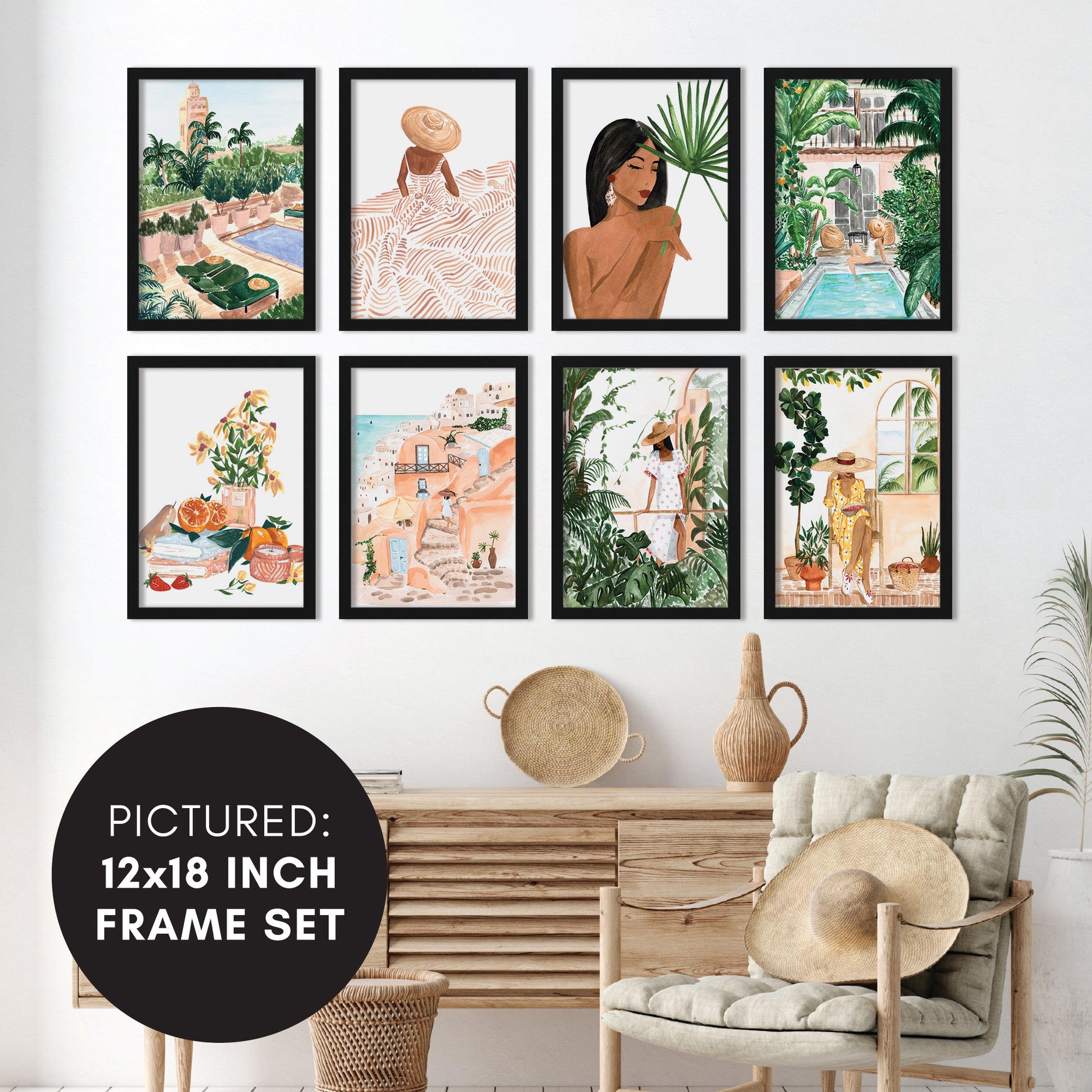 Boho Travel Bliss by Sabina Fenn - 8 Piece Framed Art Set 11 x 14 / White Matted - Americanflat