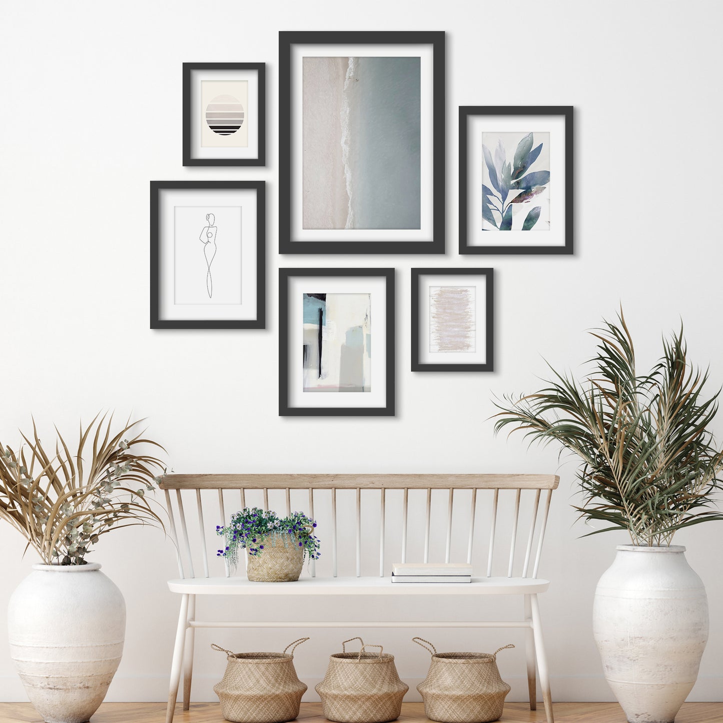 Black and White Contemporary Blue-Grey - 6 Piece Framed Gallery Wall Set Multi / White Matted - Americanflat