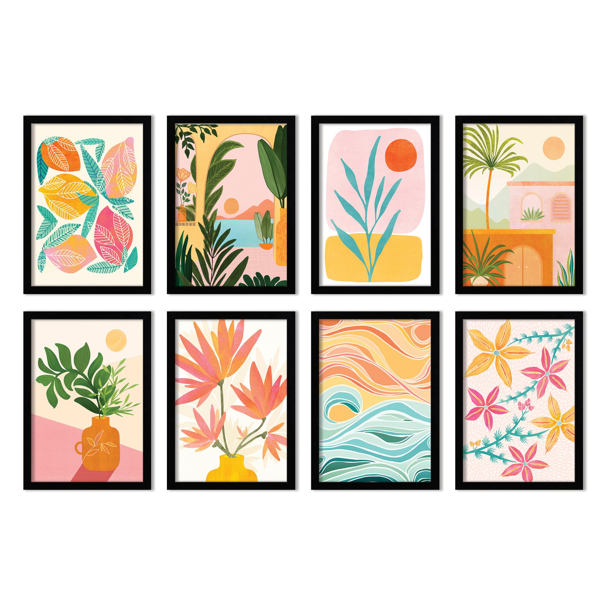 Pastel Tropics by Modern Tropical - 8 Piece Black Framed Art Set - Americanflat - 11 x 17