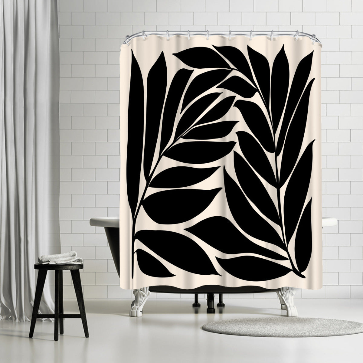 Artistic Sketch Shower Curtain, Black and White Frond hotsell Leaf 72