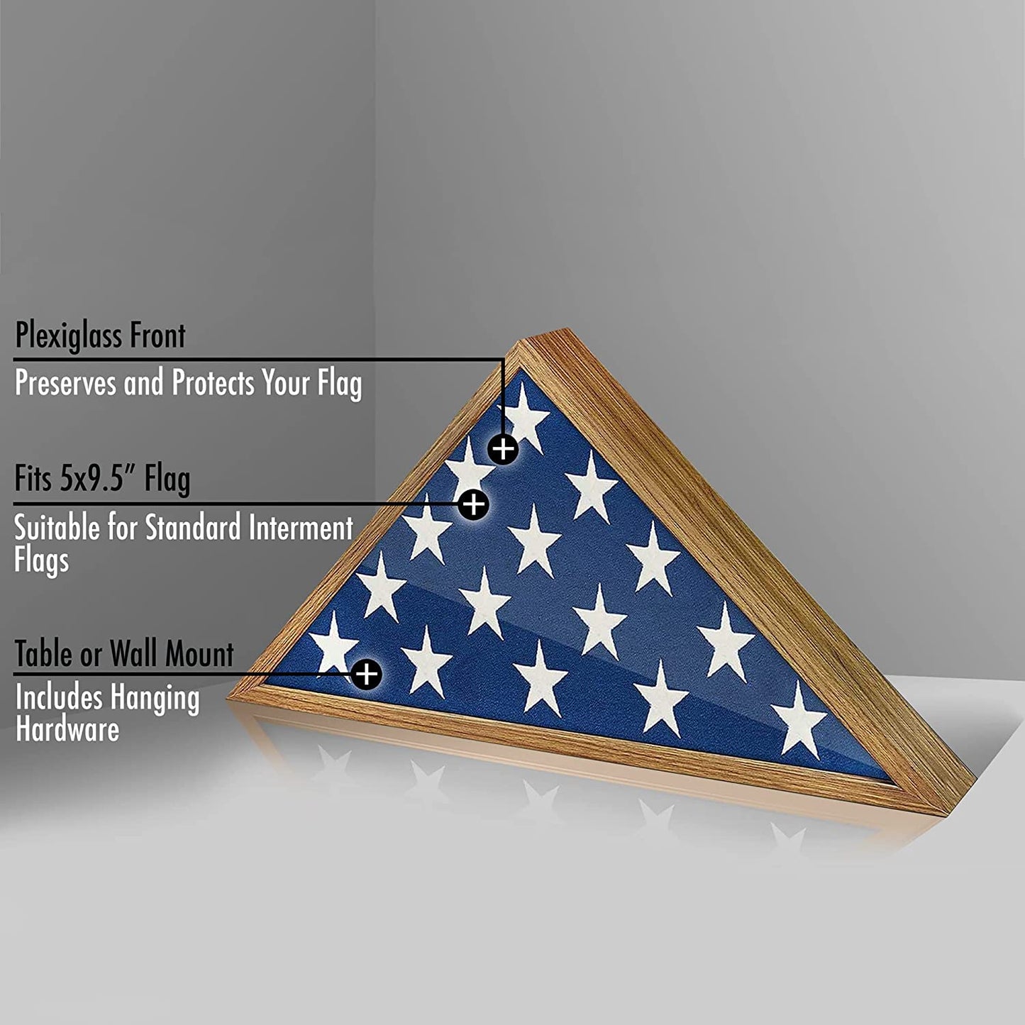 Flag Box Display Case for Burial Flag - Triangle Flag Holder with Wall Mount and Polished Plexiglass Front (Barn Wood)