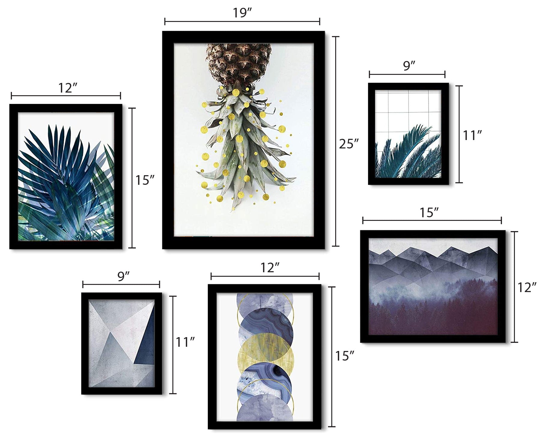 Black and White Contemporary Blue-Grey - 6 Piece Framed Gallery Wall Set Multi / White Matted - Americanflat