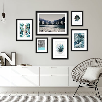 Black and White Contemporary Blue-Grey - 6 Piece Framed Gallery Wall Set Multi / White Matted - Americanflat