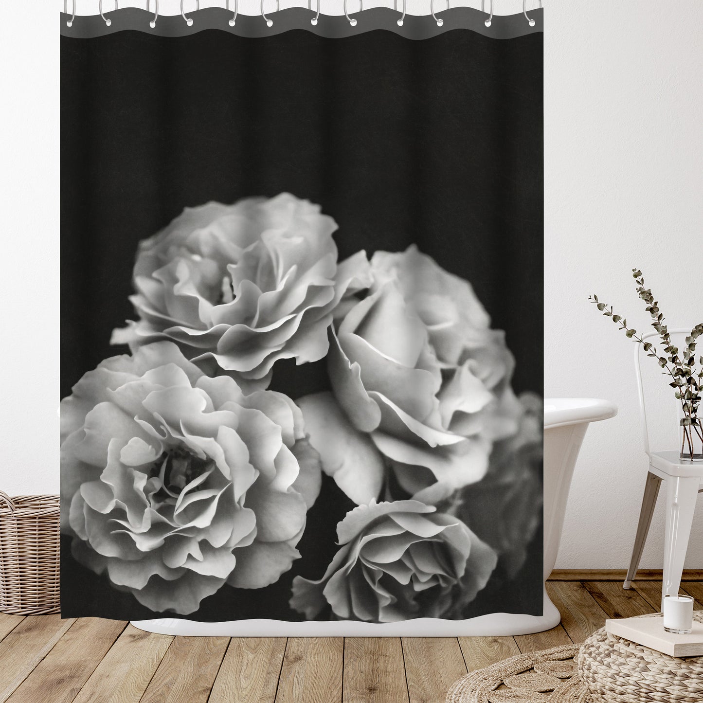 71" x 74" Floral Shower Curtain with 12 Hooks, Moody Roses by Chaos & Wonder Design