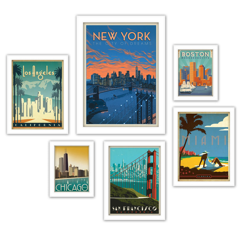 United States Cities by Anderson Design Group Framed Art Set - Art Set - Americanflat