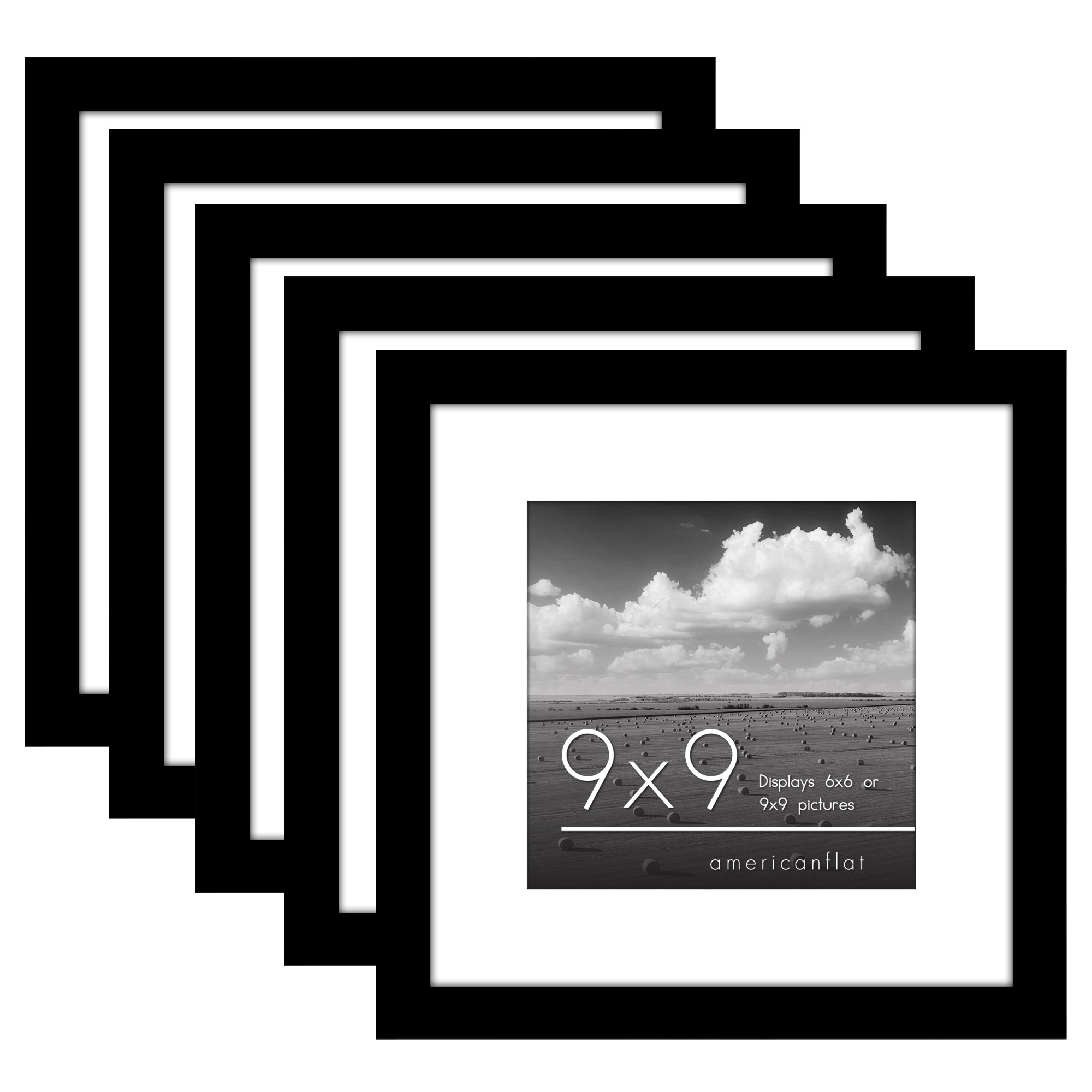 9x9 Black 5 Pack Use as 6x6 Frame with Mat or 9x9 Frame Without