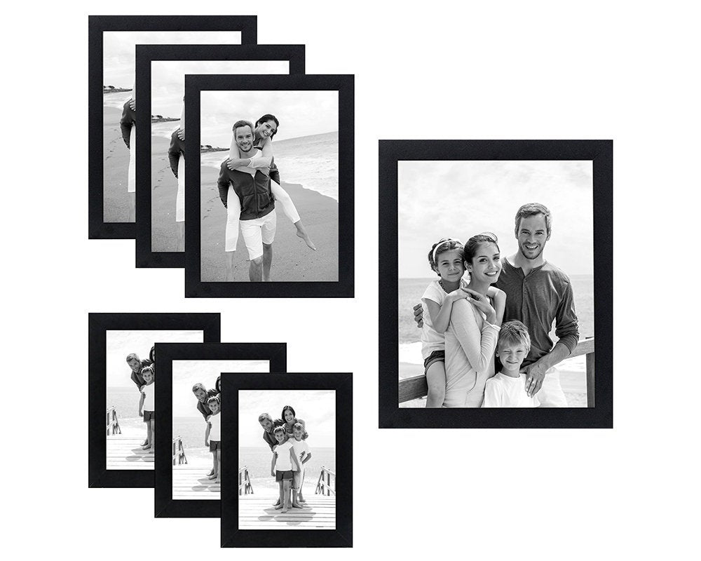 7 Pack - Black Picture Frames - Gallery Wall Set - Includes: A Single 8x10 Frame, Three 5x7 Frames, and Three 4x6 Frames - Picture Frame - Americanflat