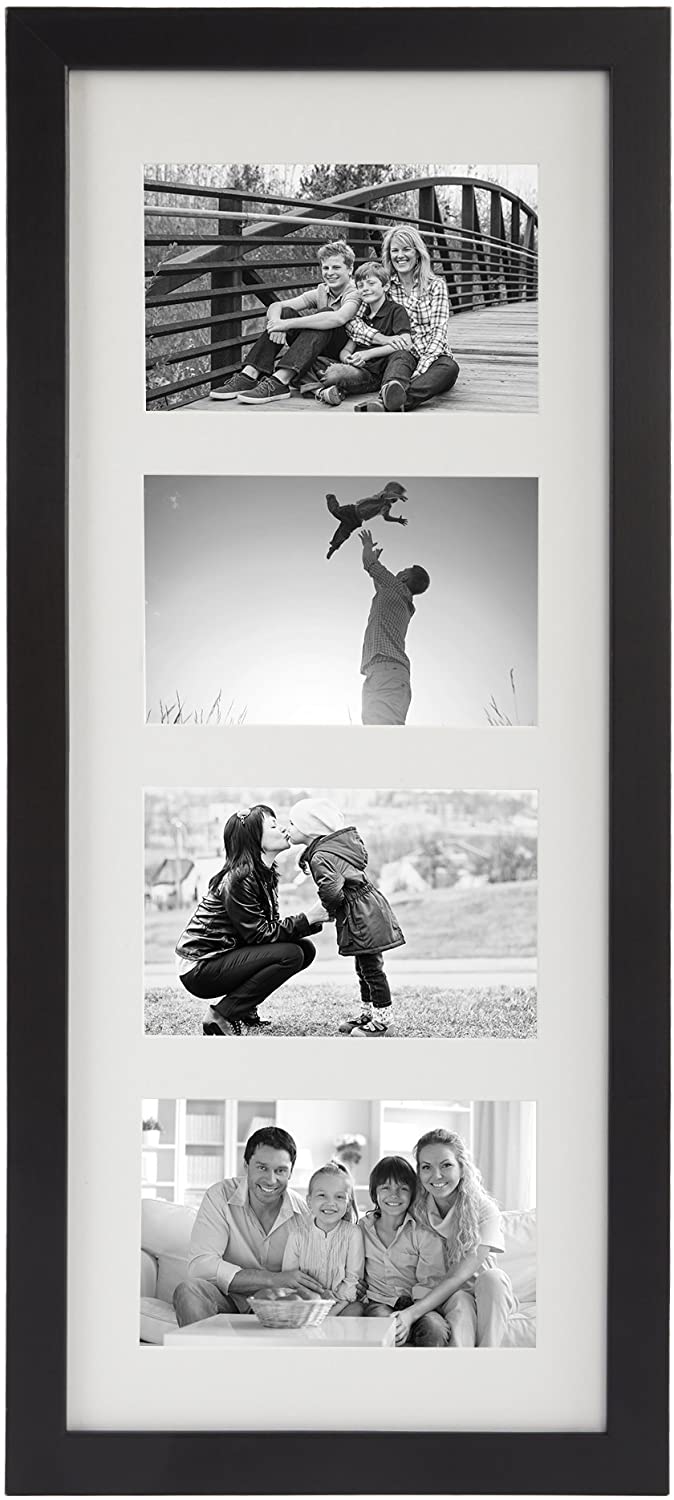 Collage Picture Frame in Black with Four Displays of 5 x 7 MDF with Polished Glass - Horizontal and Vertical Formats for Wall Acid Free - Picture Frame - Americanflat